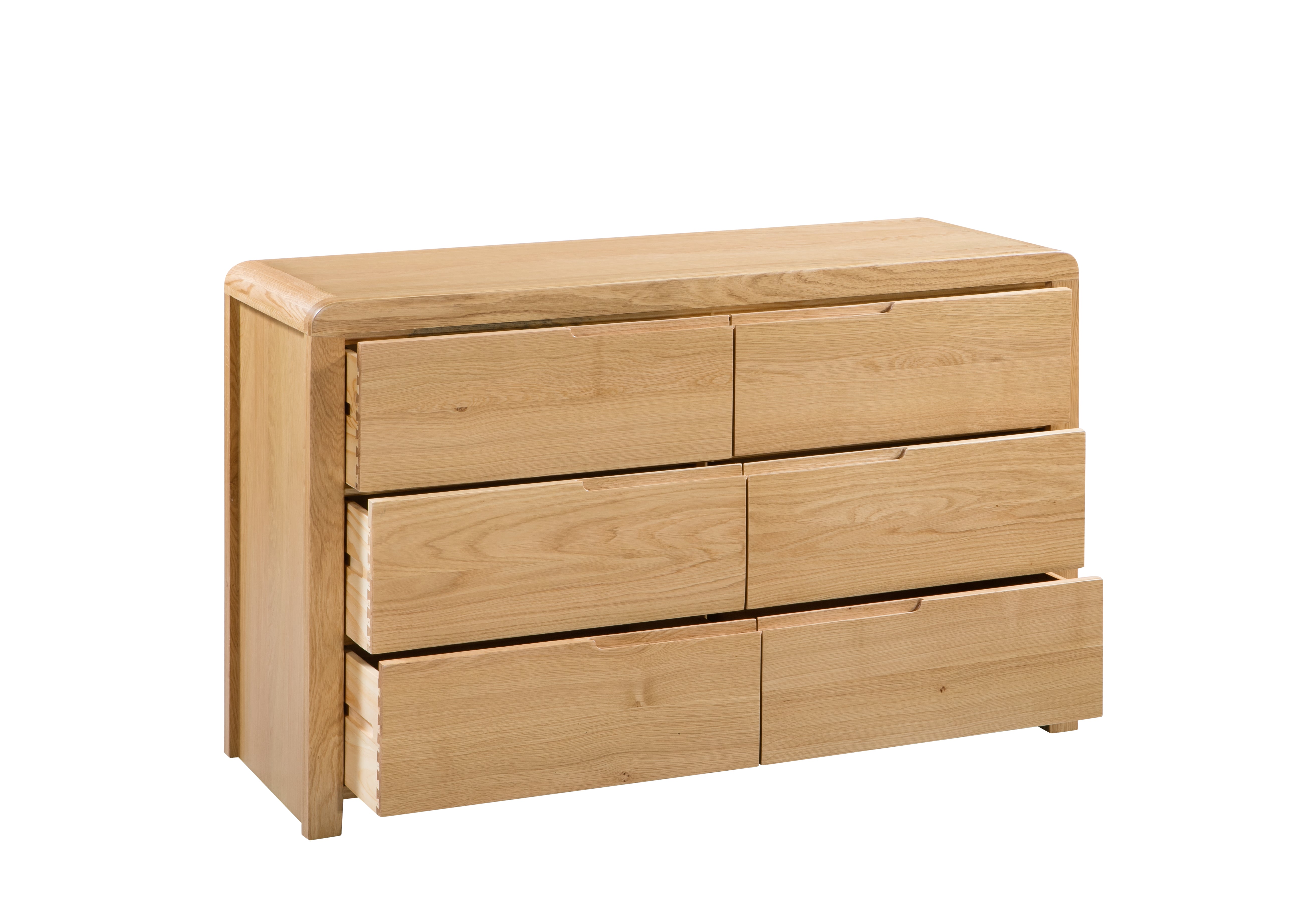 Curve Natural Oak Wood Chest of Drawers | 6 Drawers